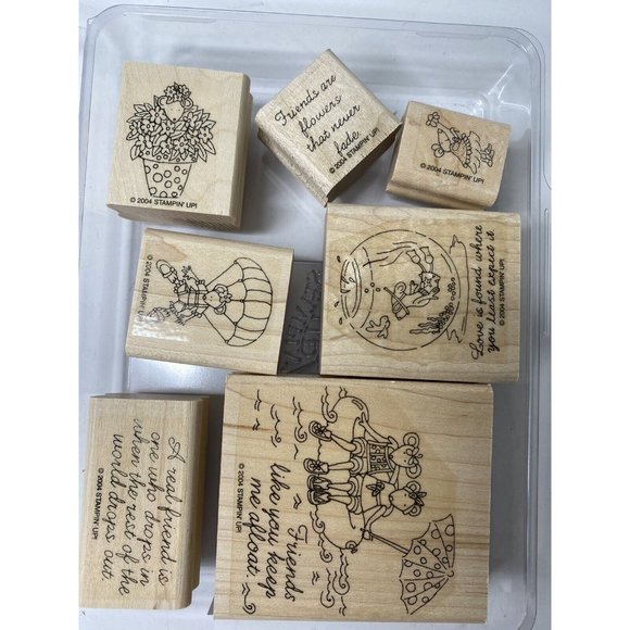 Stampin' Up Favorite Friends Set of 7 Rubber Stamps.Wood Mounted 2004 - Picture 3 of 4